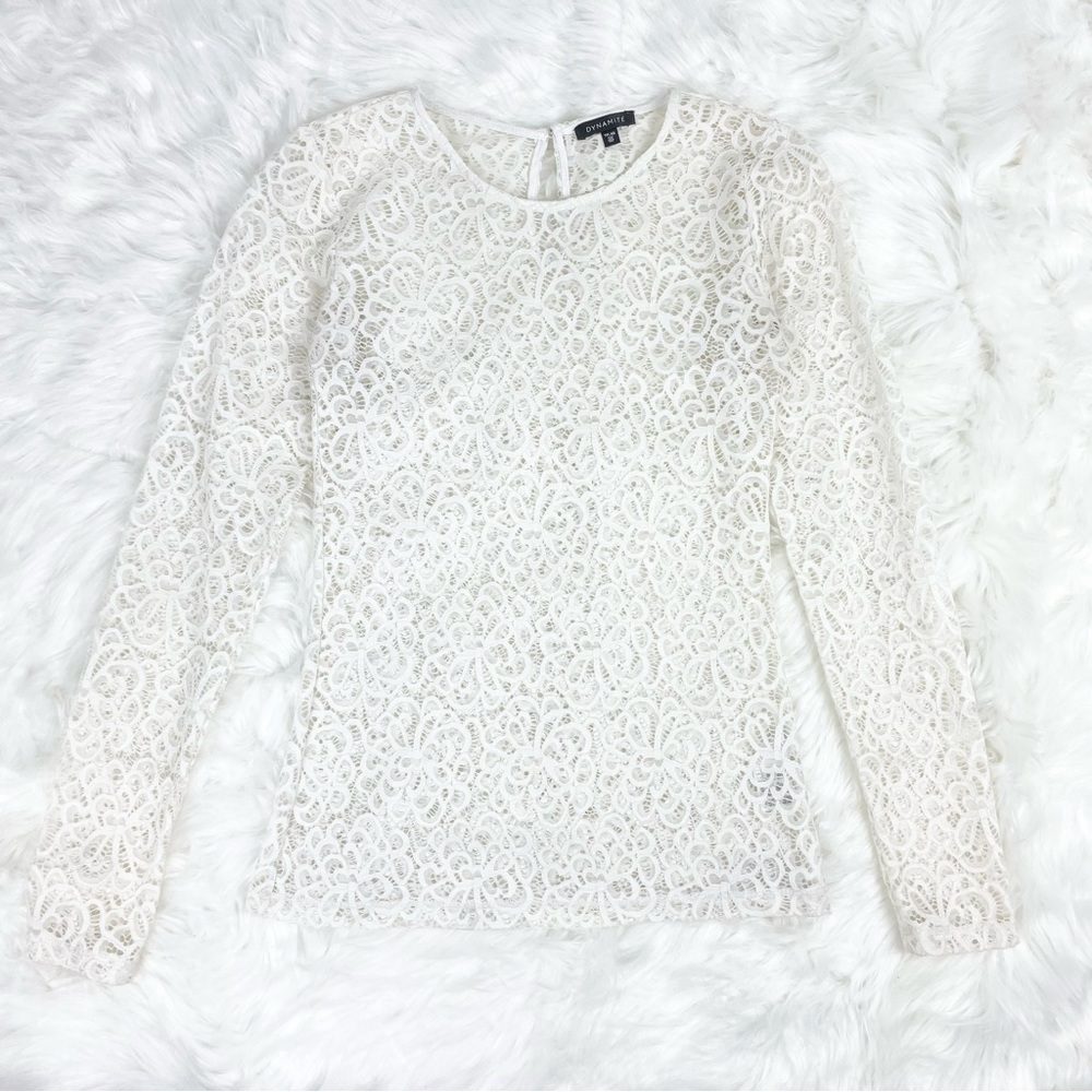 Romantic Boho Long Sleeve Floral Lace Top Size XS